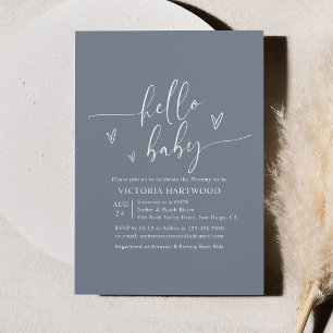 Hallo Baby shower Minimalist Boho Blue Kaart