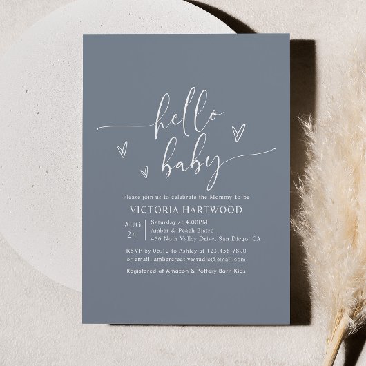 Hallo Baby shower Minimalist Boho Blue Kaart