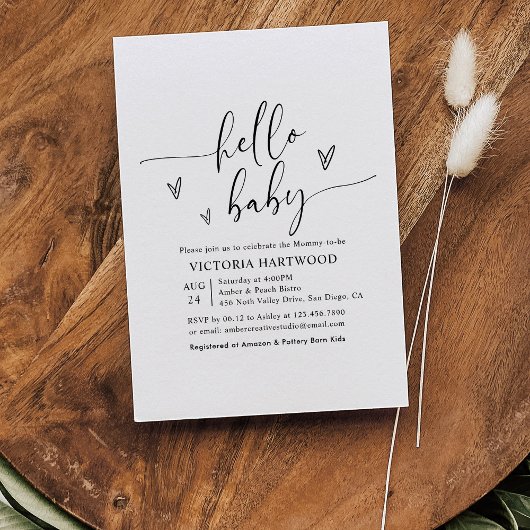 Hallo Baby shower Minimalistisch hartscript Kaart