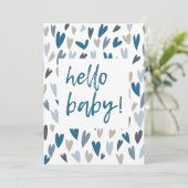 Hallo Baby shower Modern Hearts Blue Boy Kaart (Staand voorkant)