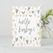 Hallo Baby shower Modern Sage Heart Genderneutraal Kaart (Staand voorkant)