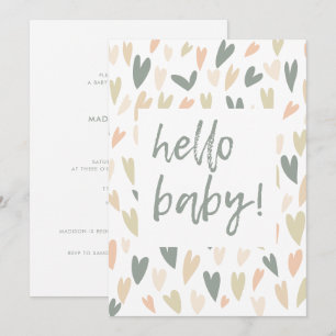 Hallo Baby shower Modern Sage Heart Genderneutraal Kaart