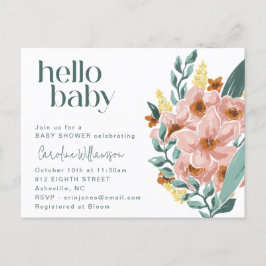  Hallo Baby shower Munt Sage Roze Bloem Briefkaart