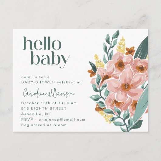  Hallo Baby shower Munt Sage Roze Bloem Briefkaart (Voorkant)