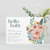  Hallo Baby shower Munt Sage Roze Bloem Kaart (Staand voorkant)