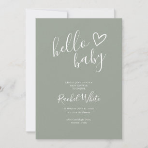 Hallo Baby Shower Neutraal Saliegroen QR Code Kaart