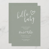 Hallo Baby Shower Neutrale Saliegroene QR Code Kaart (Voorkant / Achterkant)