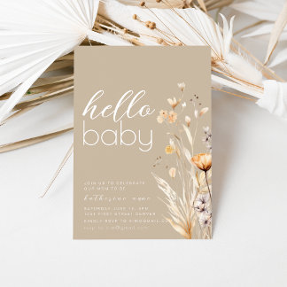 Hallo Baby shower Party Uitnodiging Sjabloon Beige