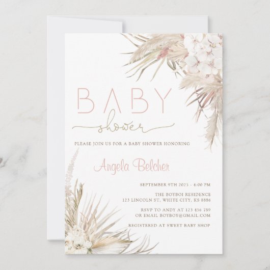 Hallo Baby shower Roze Pampas Grass Boho Kaart (Voorkant)