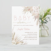 Hallo Baby shower Roze Pampas Grass Boho Kaart (Staand voorkant)