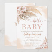 Hallo Baby shower Roze Pampas Grass Boho Kaart (Voorkant / Achterkant)