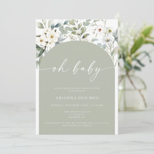 Hallo Baby shower Sage Groen Groen Kaart (Staand voorkant)