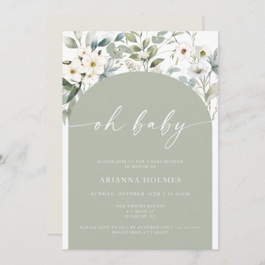 Hallo Baby shower Sage Groen Groen Kaart (Voorkant / Achterkant)