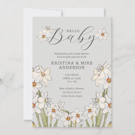 Hallo Baby shower Spring Daffodil QR Code Kaart (Voorkant)