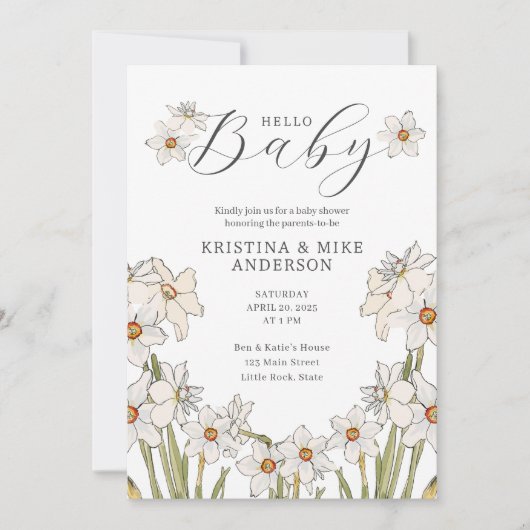 Hallo Baby shower Spring Daffodil QR Code Kaart (Voorkant)