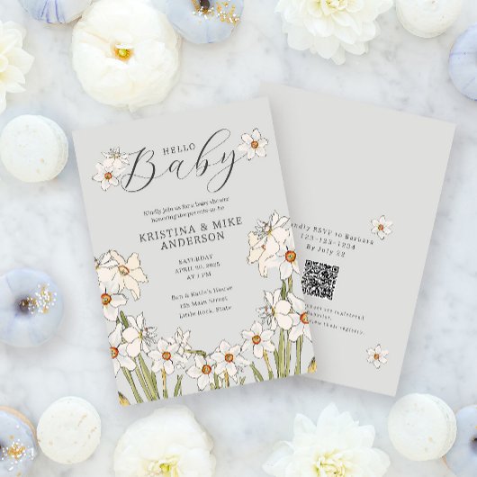Hallo Baby shower Spring Daffodil QR Code Kaart