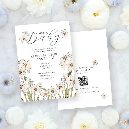 Hallo Baby shower Spring Daffodil QR Code Kaart