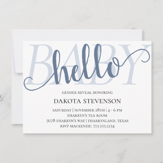 Hallo Baby Simple Slate | Dusty Blue Script Shower Kaart (Voorkant)
