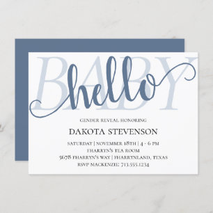 Hallo Baby Simple Slate   Dusty Blue Script Shower Kaart