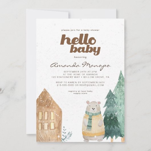 Hallo Baby Snow Beer Waterverf Baby shower Kaart (Voorkant)