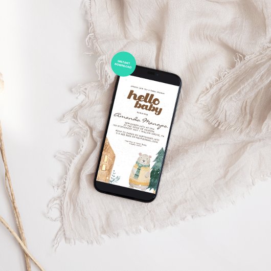 Hallo Baby Snow Beer Waterverf Baby shower Kaart