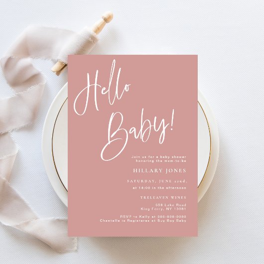 Hallo Baby Stoffig Roze/Roos Boheems Baby shower Kaart