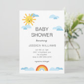 hallo Baby Sun Clouds Rainbow Baby shower Invite Kaart (Staand voorkant)
