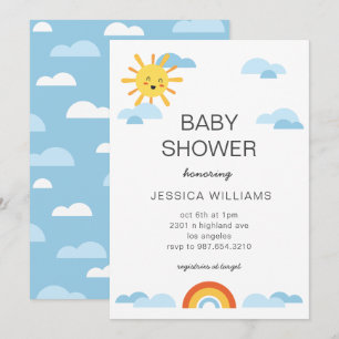 hallo Baby Sun Clouds Rainbow Baby shower Invite Kaart
