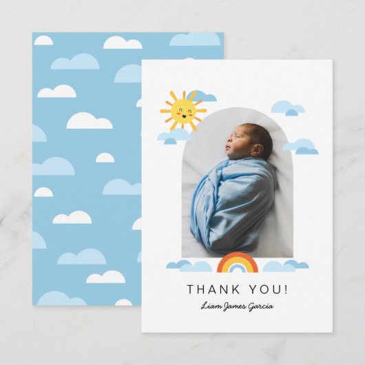 hallo Baby Sun Clouds Rainbow Foto bedankt (Voorkant / Achterkant)
