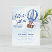 Hallo Baby Teddy Bear Blauwe Douche Kaart (Staand voorkant)