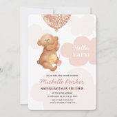 hallo Baby Teddy Bear Pink Clouds Baby shower Kaart (Voorkant)