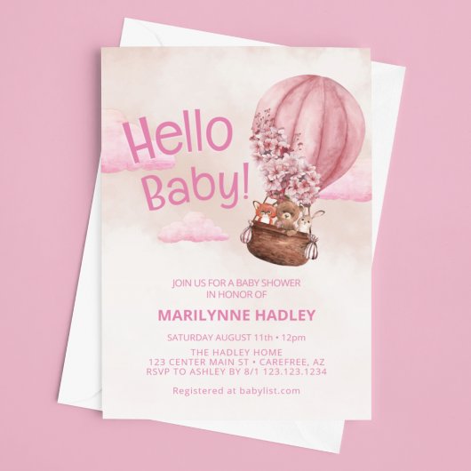 Hallo Baby Teddybeer Roze Baby Shower Kaart