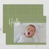 hallo Baby ter Foto Aankondiging Boy Girl Green (Voorkant / Achterkant)