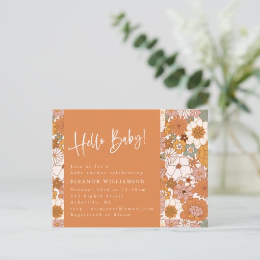 Hallo Baby Terracotta Boho Floral Briefkaart (Staand voorkant)