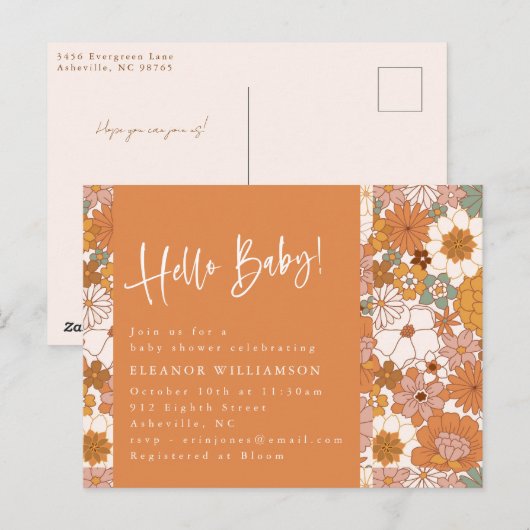 Hallo Baby Terracotta Boho Floral Briefkaart (Voorkant / Achterkant)