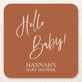 Hallo Baby Terracotta Earthy Boho Baby shower Kartonnen Onderzetters