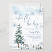 hallo Baby uitnodiging, winterblauw baby shower Kaart (Voorkant)