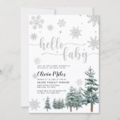 hallo Baby-uitnodiging, zilverwinter baby shower Kaart (Voorkant)