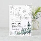 hallo Baby-uitnodiging, zilverwinter baby shower Kaart (Staand voorkant)
