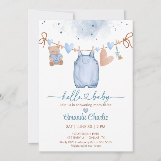 Hallo Baby Valentijnsdag Blue Boy baby shower Kaart (Voorkant)