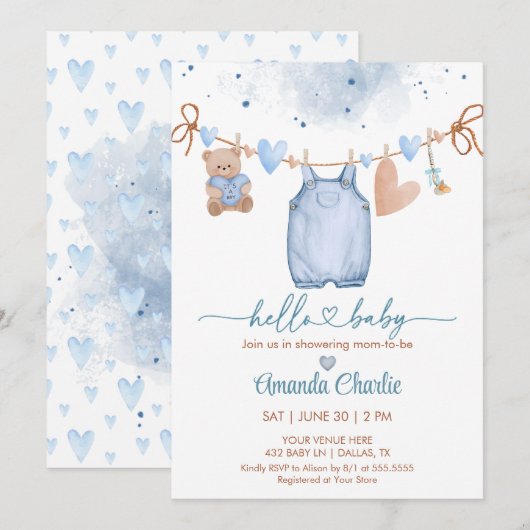Hallo Baby Valentijnsdag Blue Boy baby shower Kaart (Voorkant / Achterkant)