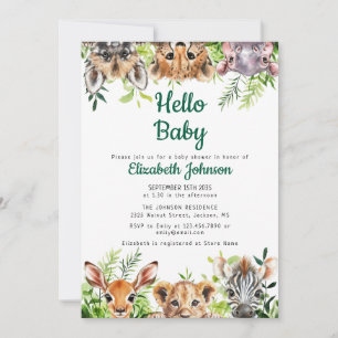 Hallo Baby Watercolor Safari Dieren Baby Shower Kaart