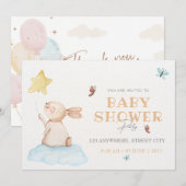 Hallo Baby | Waterverf Bunny Invitation Save The Date (Voorkant / Achterkant)