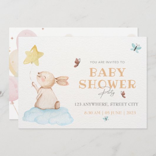 Hallo Baby | Waterverf Bunny Invitation Save The Date (Voorkant / Achterkant)