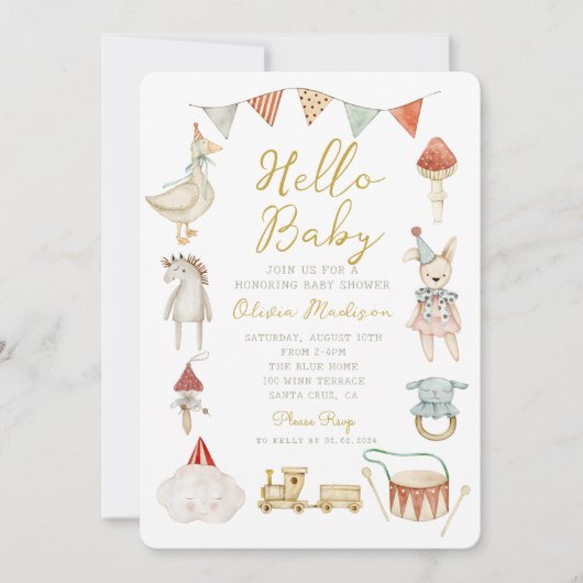 Hallo Baby Waterverf Kleding & Speelgoed Baby show Kaart (Voorkant)