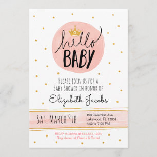 hallo Baby Waterverf Roze & Gold Baby shower Kaart