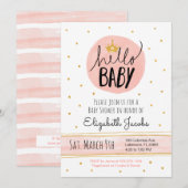 Hallo Baby Waterverf Roze & Goud Baby shower Kaart (Voorkant / Achterkant)