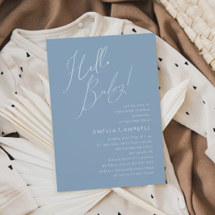 Hallo Baby Whimsical Dusty Blue Baby Shower Kaart