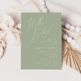 Hallo Baby Whimsical Sage Green Baby Shower Kaart
