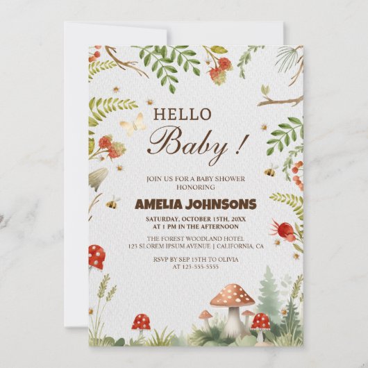 Hallo baby winter woodland Mushroom baby shower Kaart (Voorkant)